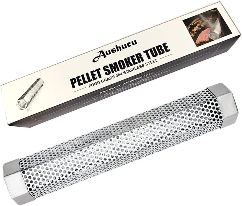 aushucu Smoker Tube 12in Pellet Smoker Tube Stainless Steel Smoke Tube for Hot or Cold Smoking 5 Hours of Billowing smoke Portable BBQ Smoking tube Generator Electric Charcoal Gas Grill Smoker - Image 1